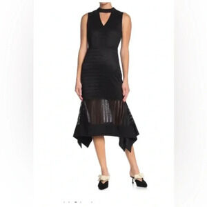 NEW NWT Woman J.O.A. Black Lace Ruffle Hem Sleeveless V-neck Midi Dress Sz XS